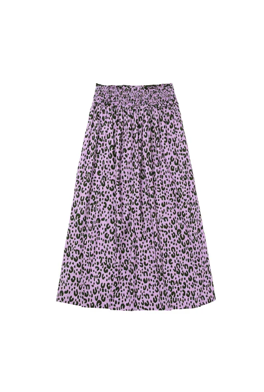 SAMPLE - Smocked Waist MIDI Skirt - Purple Cheetah