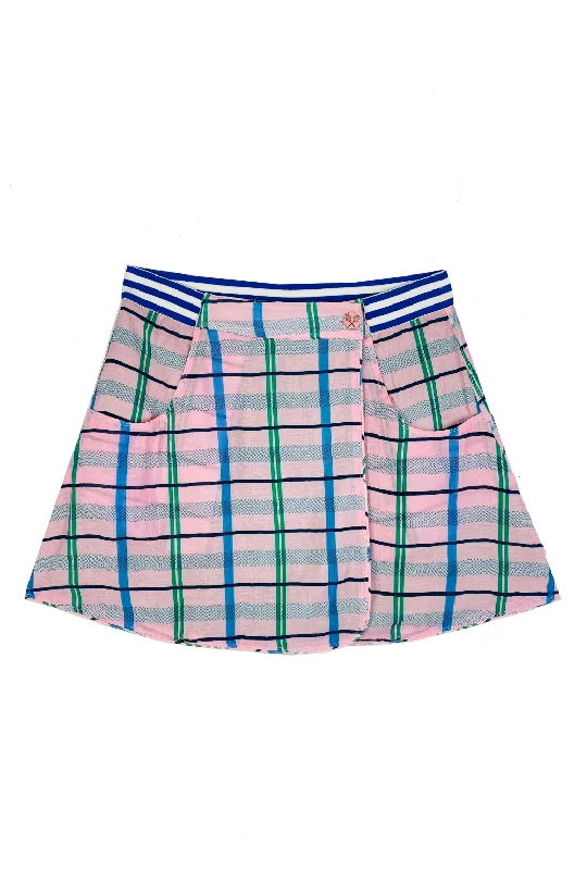 SAMPLE - Reversible Tennis Skirt - Pink Plaid & Green Lurex