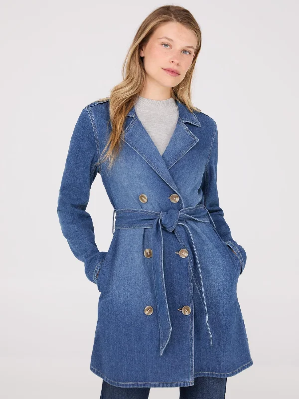 Double-Breasted Denim Trench Coat