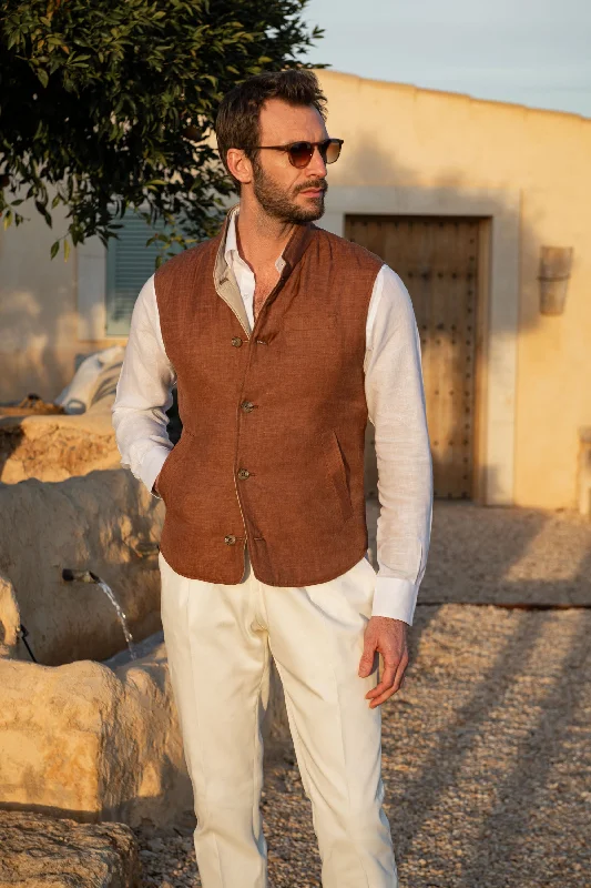 Rusty and beige reversible vest – Made in Italy