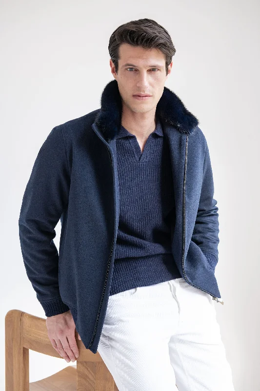 Blue bomber with removable mink collar – Made in Italy