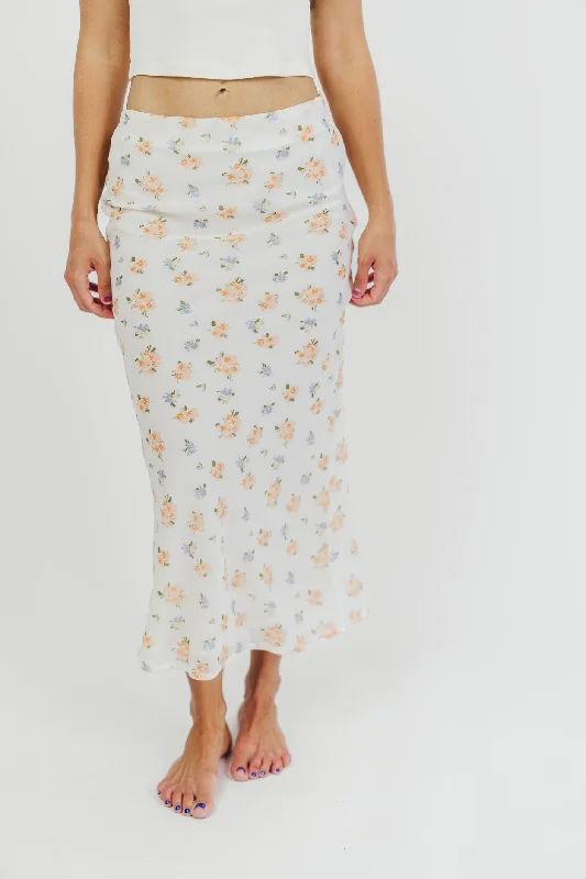 Tessa Bias-Cut Maxi Skirt in Cream Floral