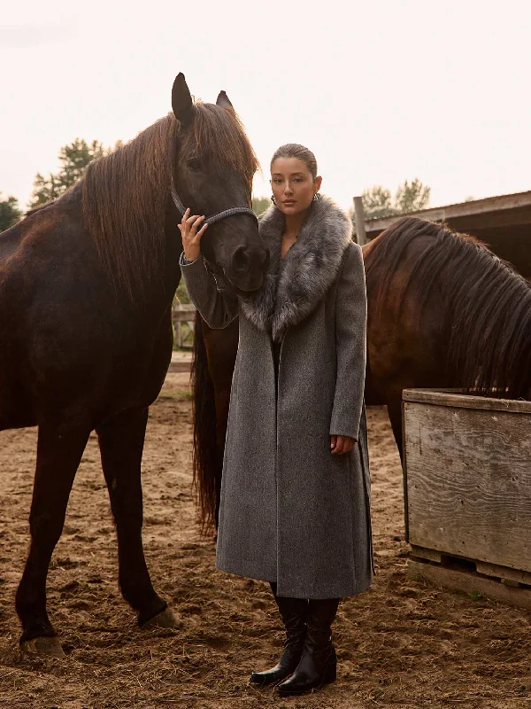 Long Wrap Coat With Faux Fur Collar