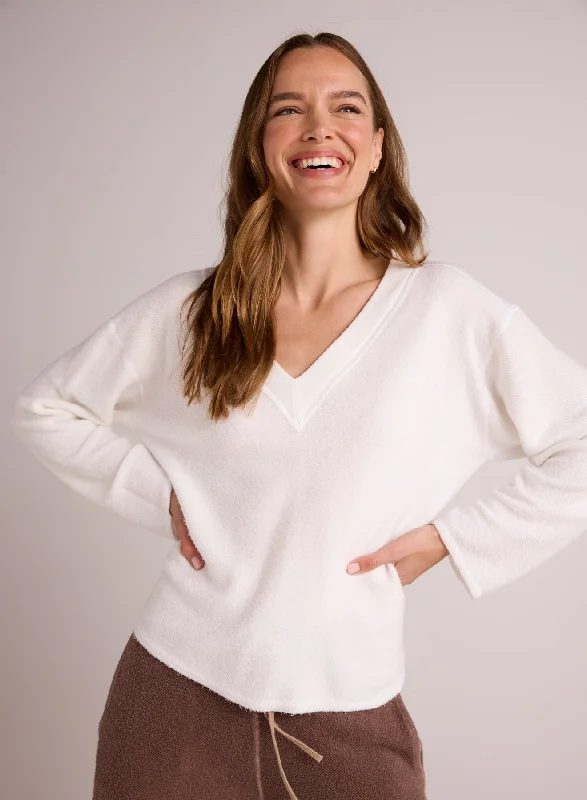 French Terry Bell Sleeve V-Neck Pullover - Winter White