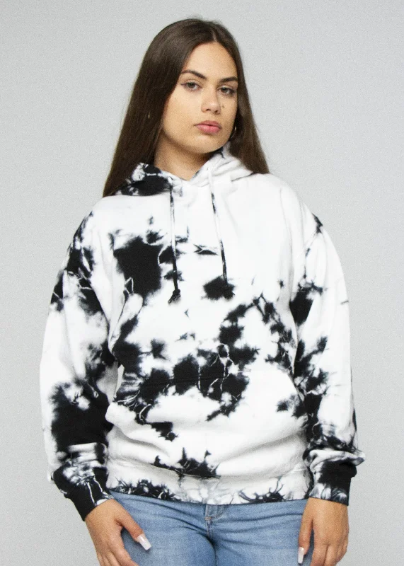 White / Black Crystal Wash Tie Dye Hoodie