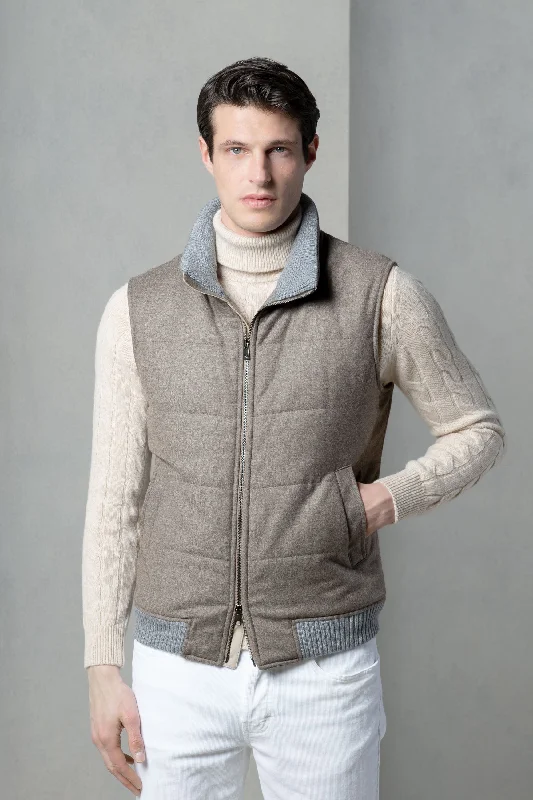 Taupe down vest in wool & cashmere – Made in Italy