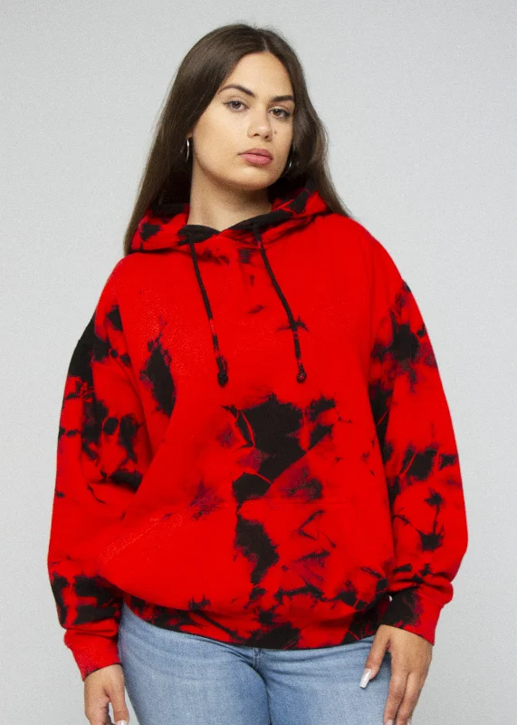 Red / Black Crystal Wash Tie Dye Hoodie