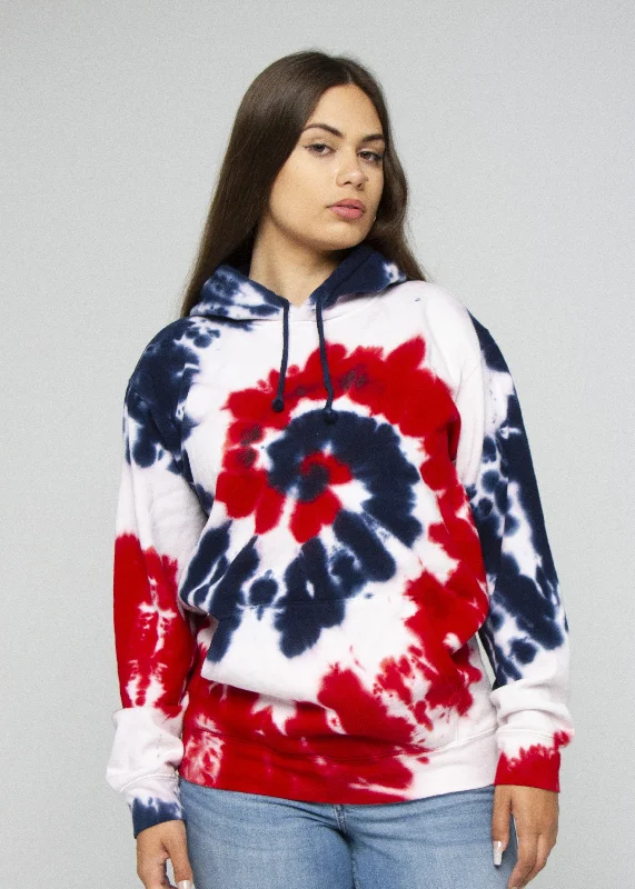 Red, White & Blue Spiral Tie Dye Hoodie