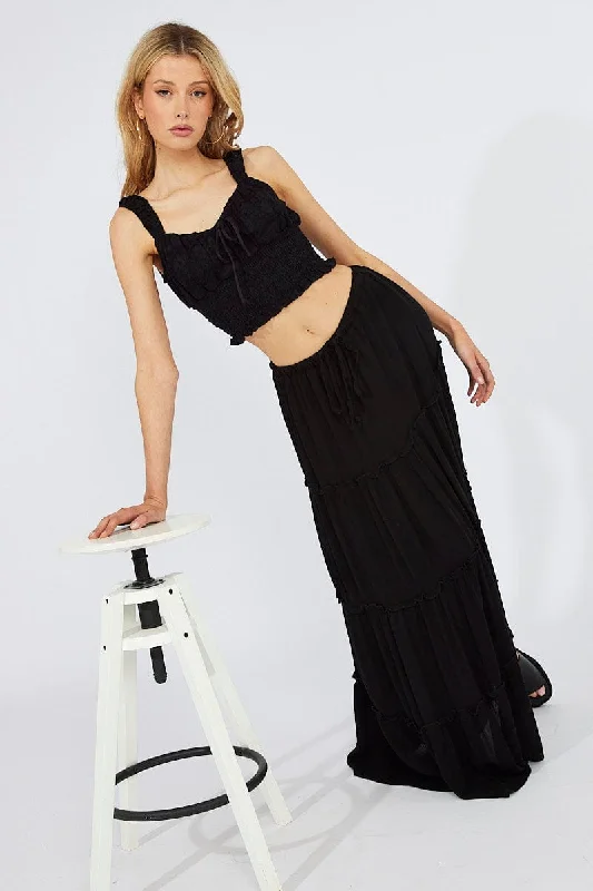 Black Maxi Skirt Tiered