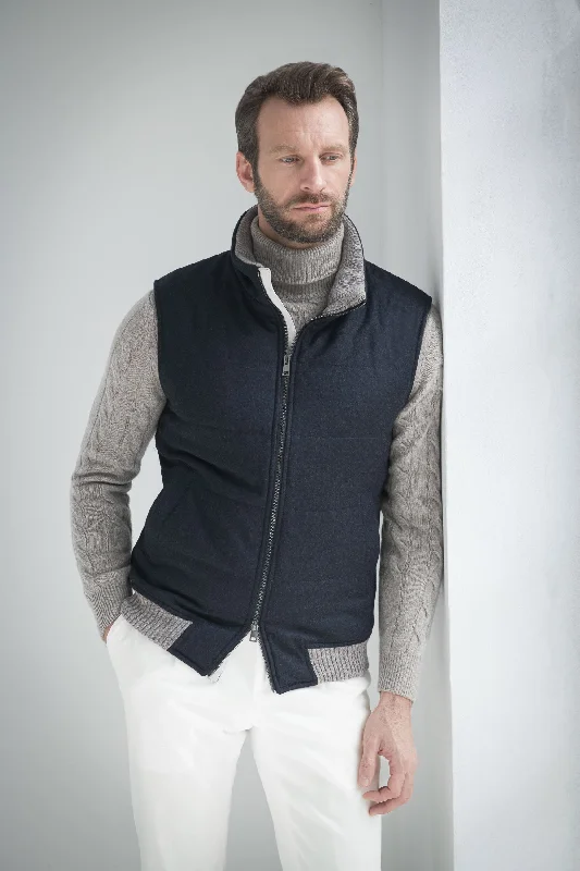 Blue down vest in wool & cashmere – Made in Italy