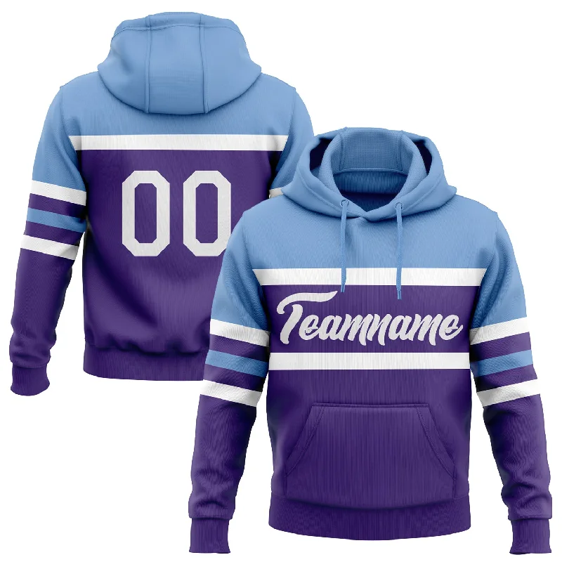 Custom Stitched Purple White-Light Blue Line Sports Pullover Sweatshirt Hoodie