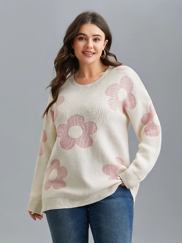 Round Neck Floral Pattern Pullover