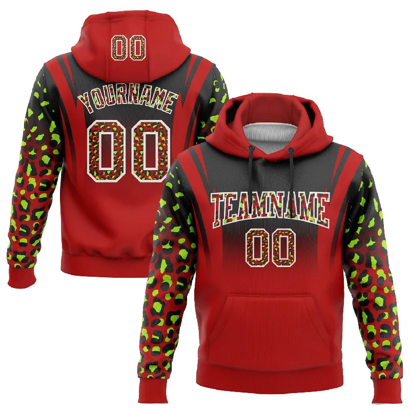 Custom Stitched Black Red-Neon Green Fade Fashion Leopard Print Sports Pullover Sweatshirt Hoodie