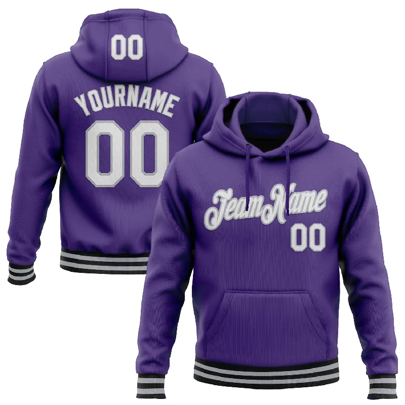 Custom Stitched Purple Gray-Black Sports Pullover Sweatshirt Hoodie