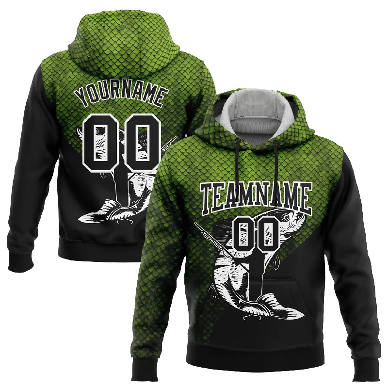 Custom Stitched Neon Green Black-White 3D Rainbow Trout Fish Fishing Sports Pullover Sweatshirt Hoodie