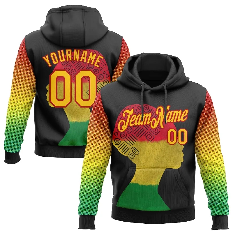 Custom Stitched Black Yellow-Red 3D Pattern Design Black History Month Sports Pullover Sweatshirt Hoodie