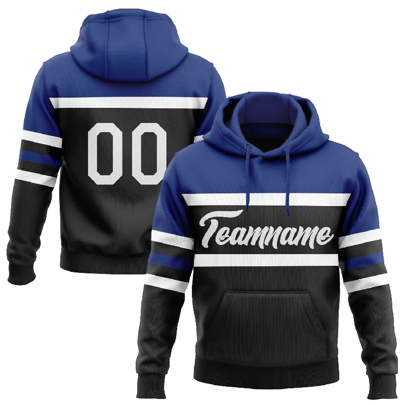 Custom Stitched Black White-Royal Line Sports Pullover Sweatshirt Hoodie