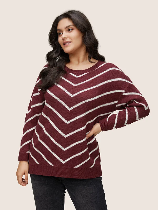 Striped Drop Shoulder Loose Knit Pullover