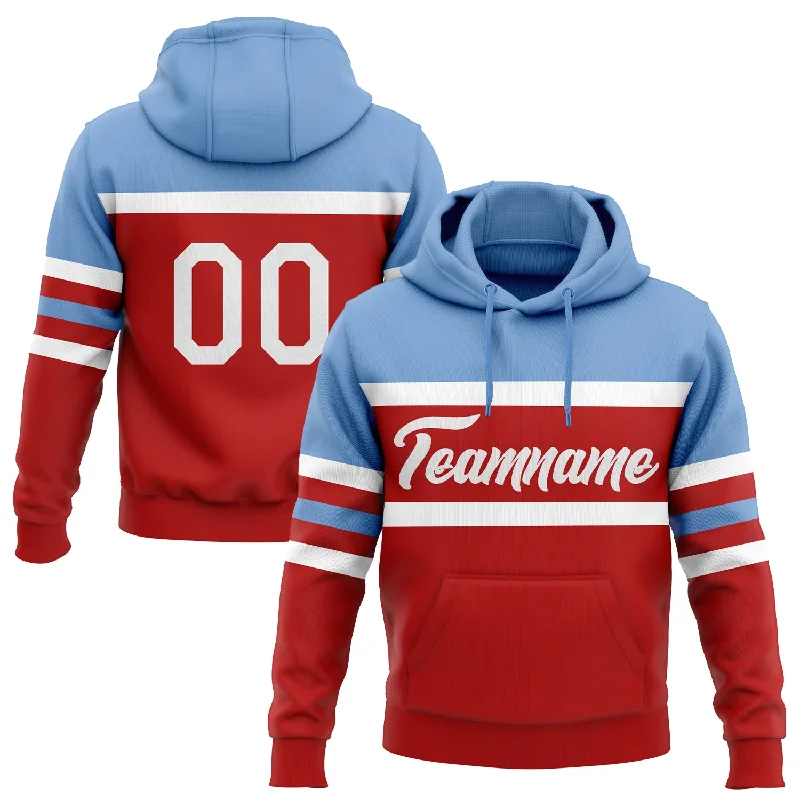 Custom Stitched Red White-Light Blue Line Sports Pullover Sweatshirt Hoodie