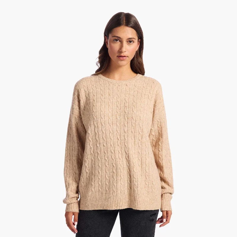 Cozy Knit Cable Crewneck Sweater | Heather Oat