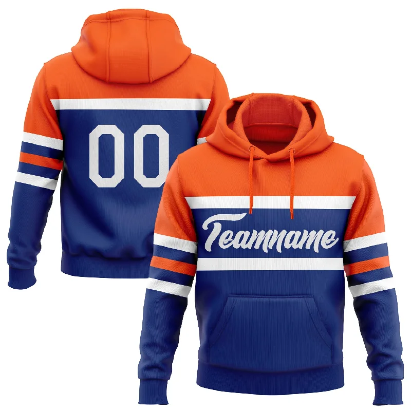 Custom Stitched Royal White-Orange Line Sports Pullover Sweatshirt Hoodie