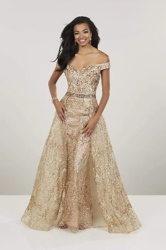 Panoply - 14955 Beaded Off-Shoulder Dress With Removable Overskirt - 1 pc Gold in Size 4 Available