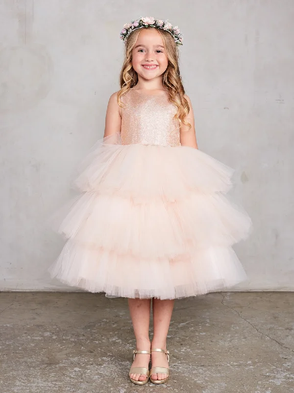 Girl Dress with Metallic Glitter Bodice Tulle Skirt Dress by TIPTOP KIDS - AS5790