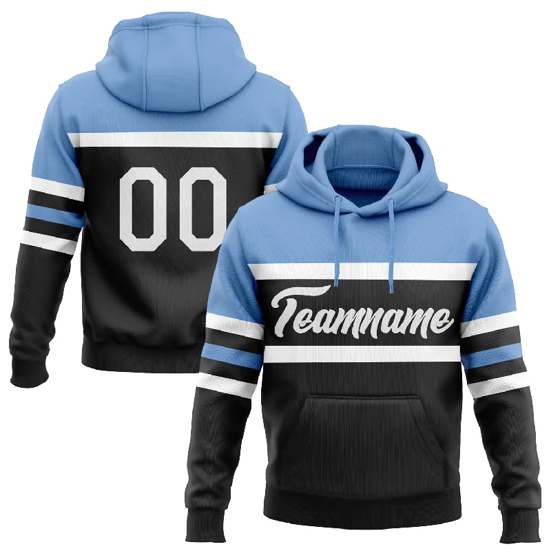 Custom Stitched Black White-Light Blue Line Sports Pullover Sweatshirt Hoodie