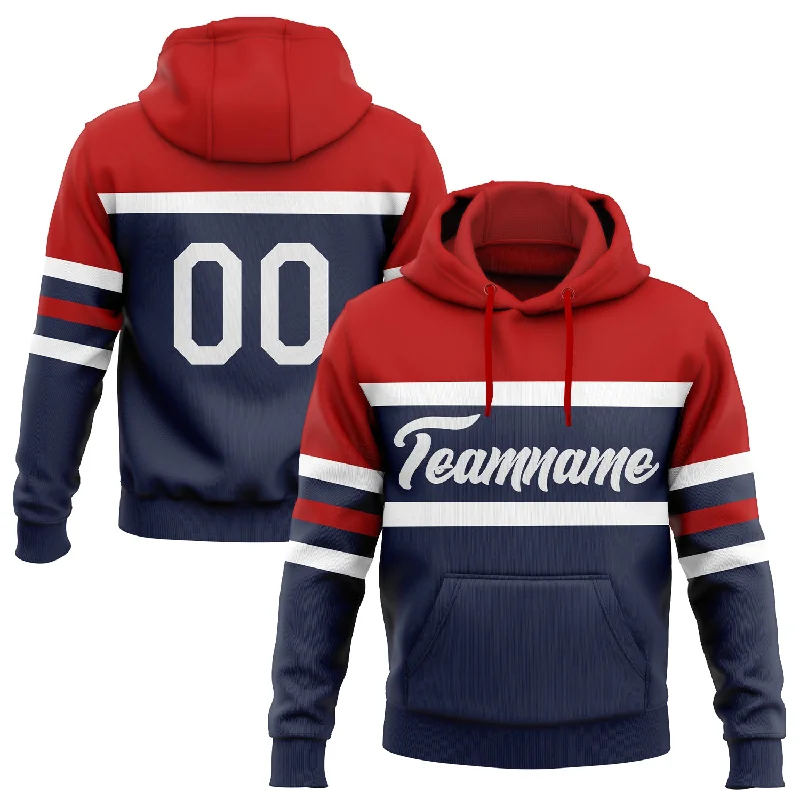 Custom Stitched Navy White-Red Line Sports Pullover Sweatshirt Hoodie