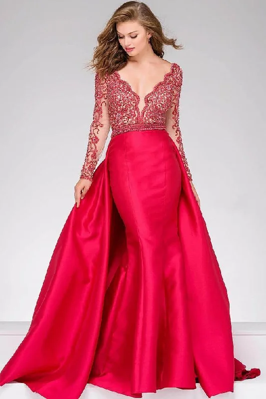 Jovani - Embellished V-Neck Overskirt Gown 46708A