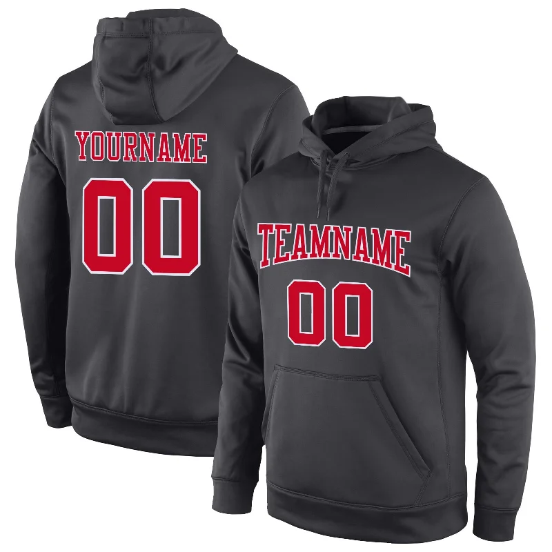 Custom Stitched Anthracite Red-White Sports Pullover Sweatshirt Hoodie