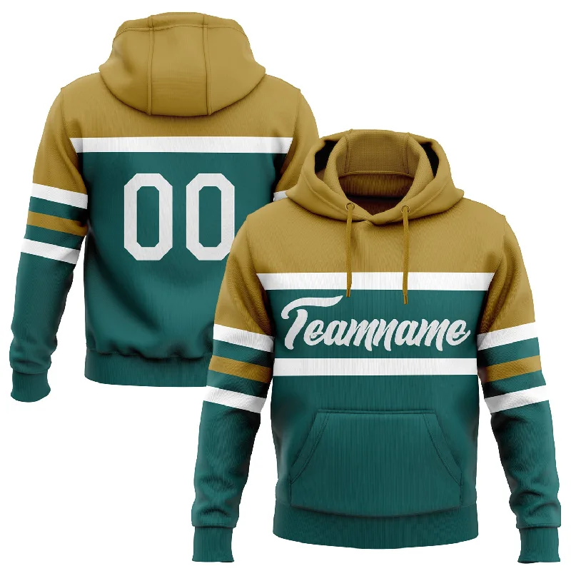 Custom Stitched Teal White-Old Gold Line Sports Pullover Sweatshirt Hoodie