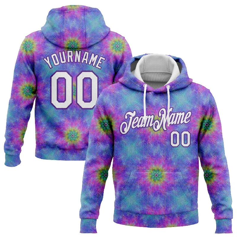 Custom Stitched Tie Dye White-Purple 3D Abstract Fractal Style Sports Pullover Sweatshirt Hoodie