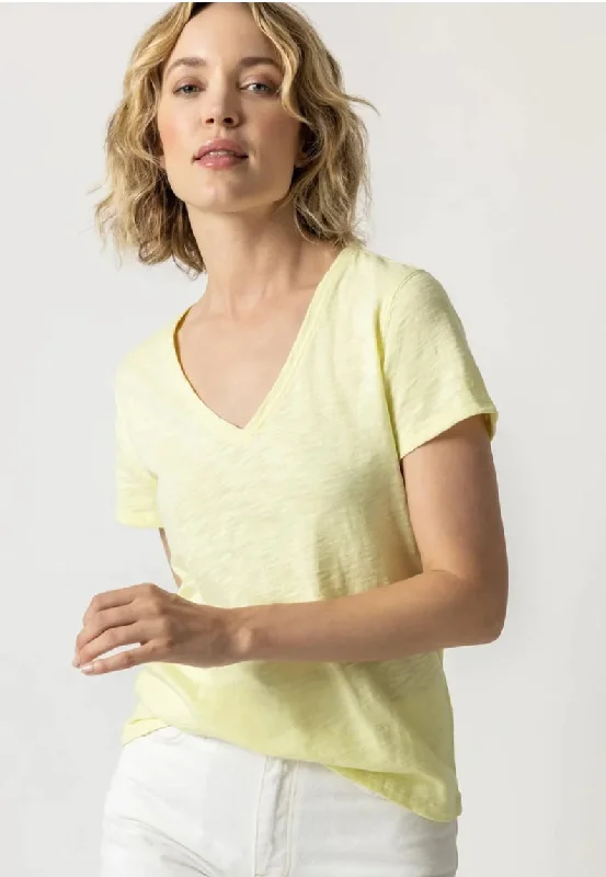 Lilla P V Neck Short Sleeve Back Seam Tee