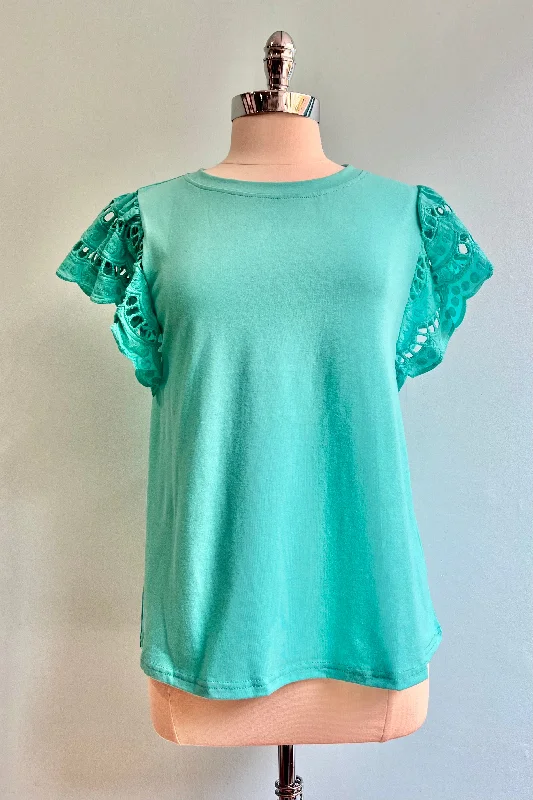 Mint Eyelet Sleeve T-Shirt Top