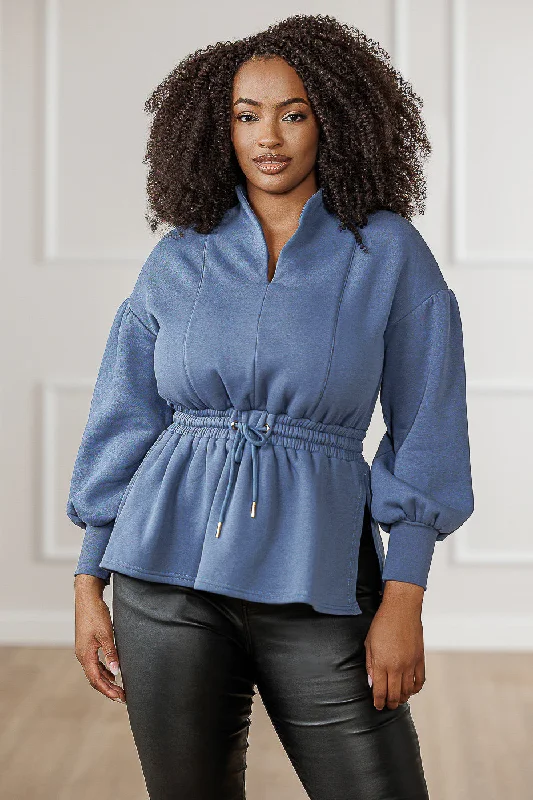 Presley Puff Sleeve Top - Steel Blue