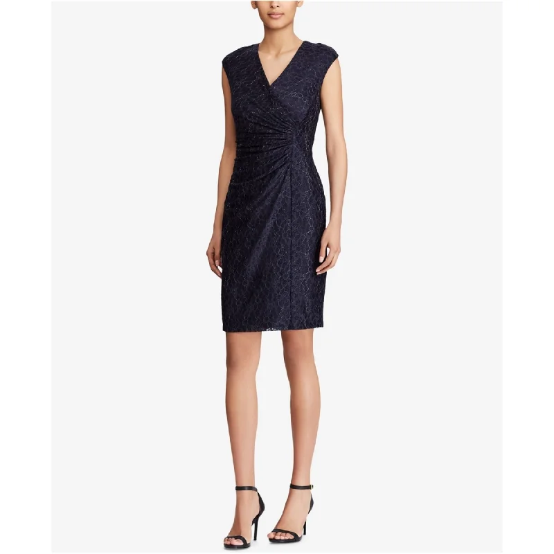 American Living Womens Metallic Lace Shift Dress, Blue, 6