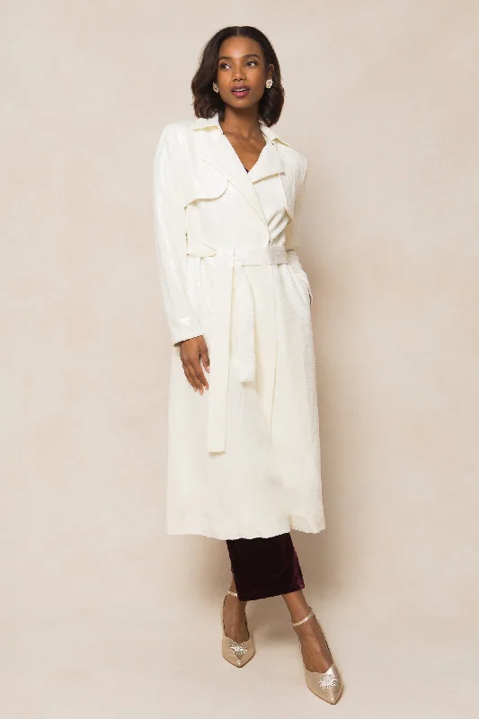 Angelica Trench in White Sequin