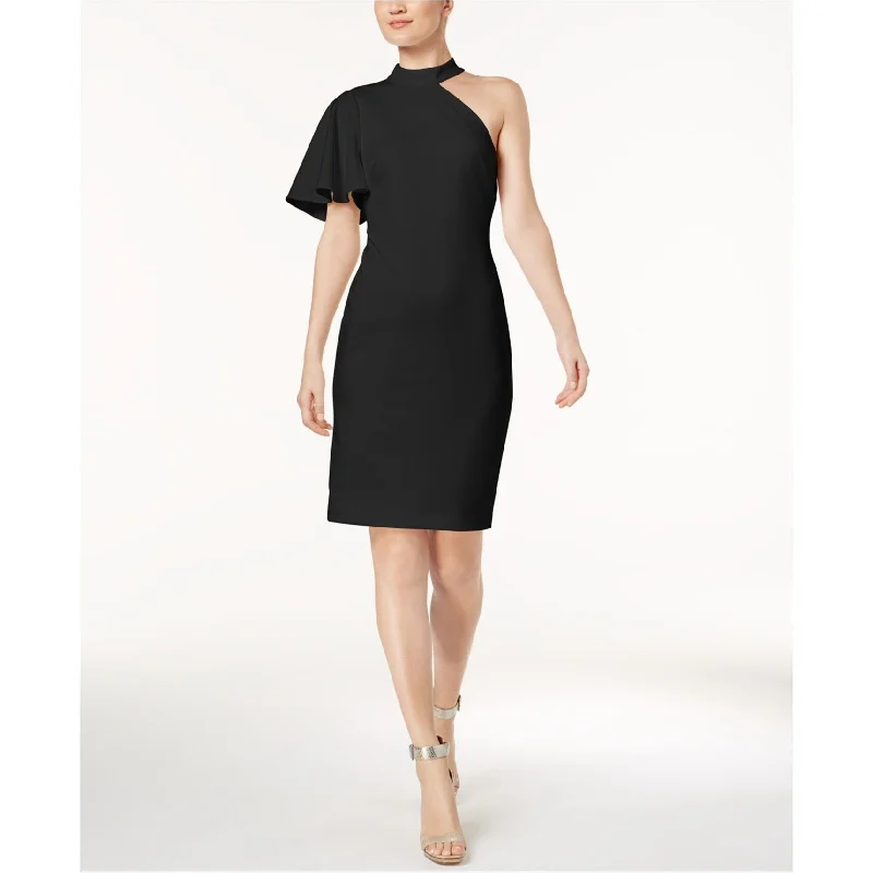 Calvin Klein Womens Mock-Neck Sheath Dress, Black, 12