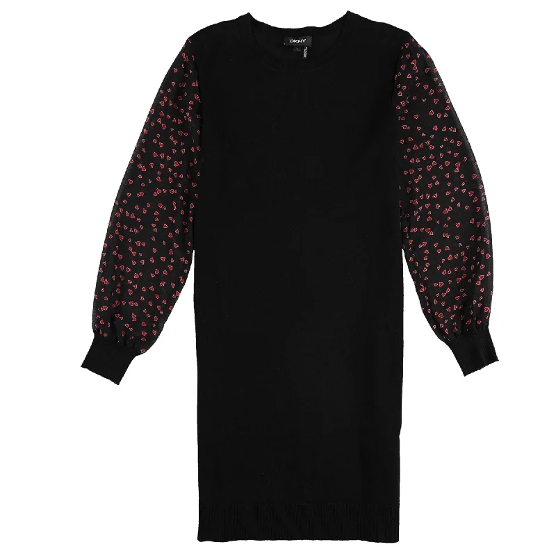 DKNY Womens Heart Sleeve Sweater Dress, Black, Small