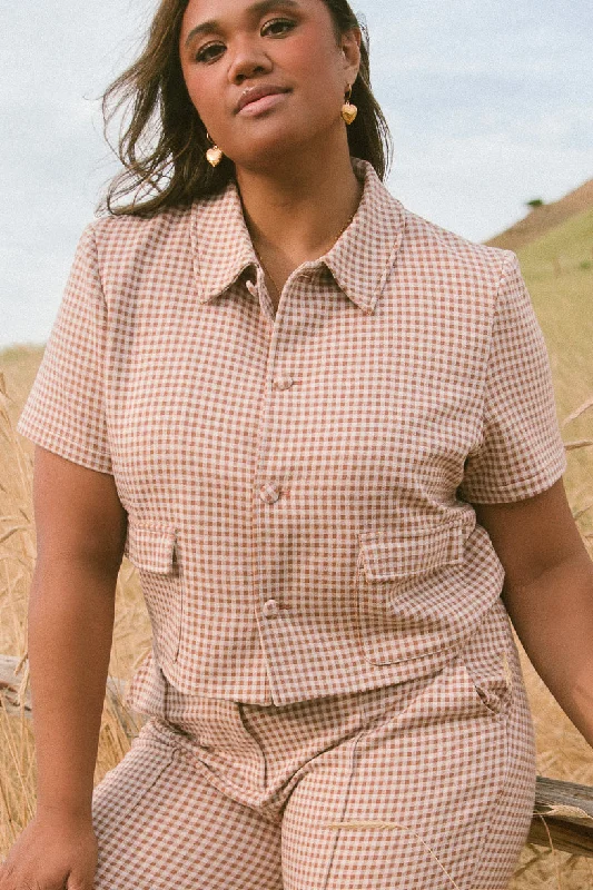 Drew Blouse in Tan Gingham