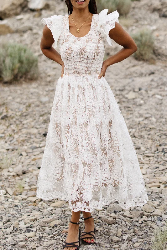 Hattie Dress in White Lace