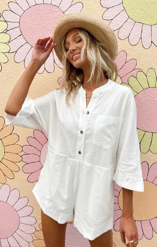 Horton Romper ~ White Linen