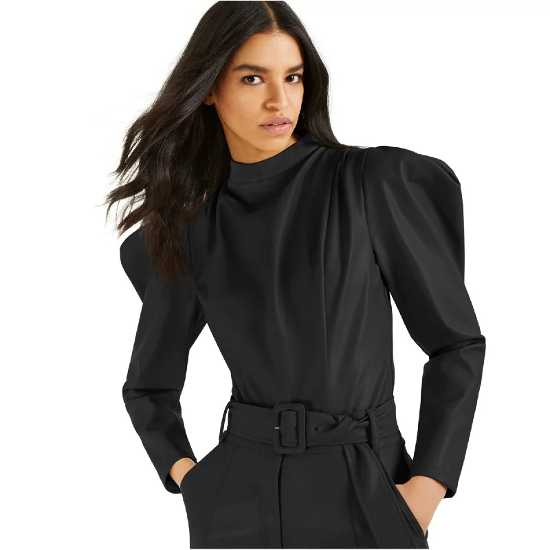 I-N-C Womens Faux Leather Bodysuit Jumpsuit