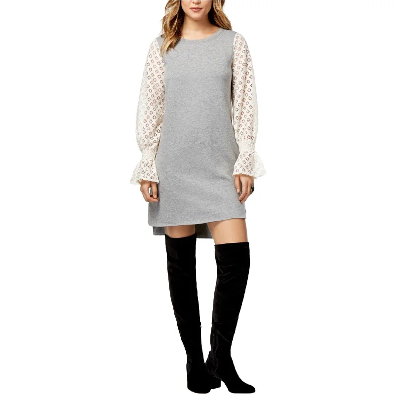 Kensie Womens Lace Sleeve Shift Dress, Grey, X-Small