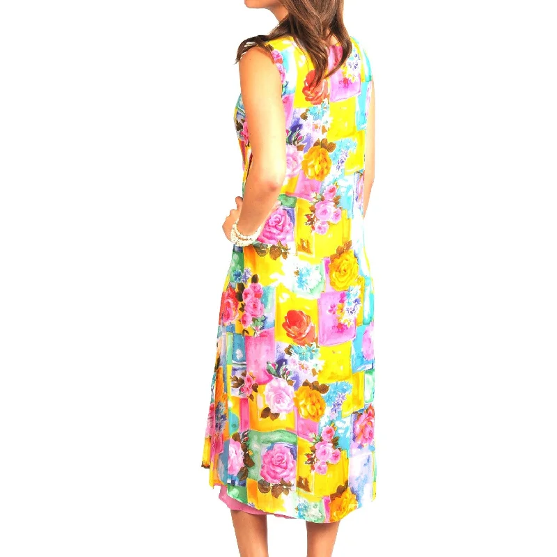 La Cera Women's Floral-Print Side-Button Layered Rayon Dress