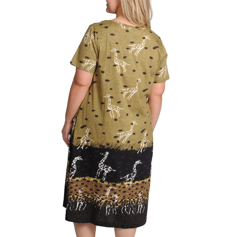 La Cera Women's Plus Size Giraffe Print A-line Knit Dress