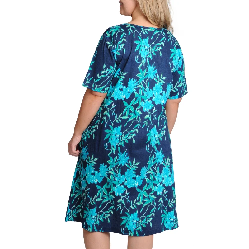 La Cera Women's Plus Size Navy Floral Print A-Line Dress