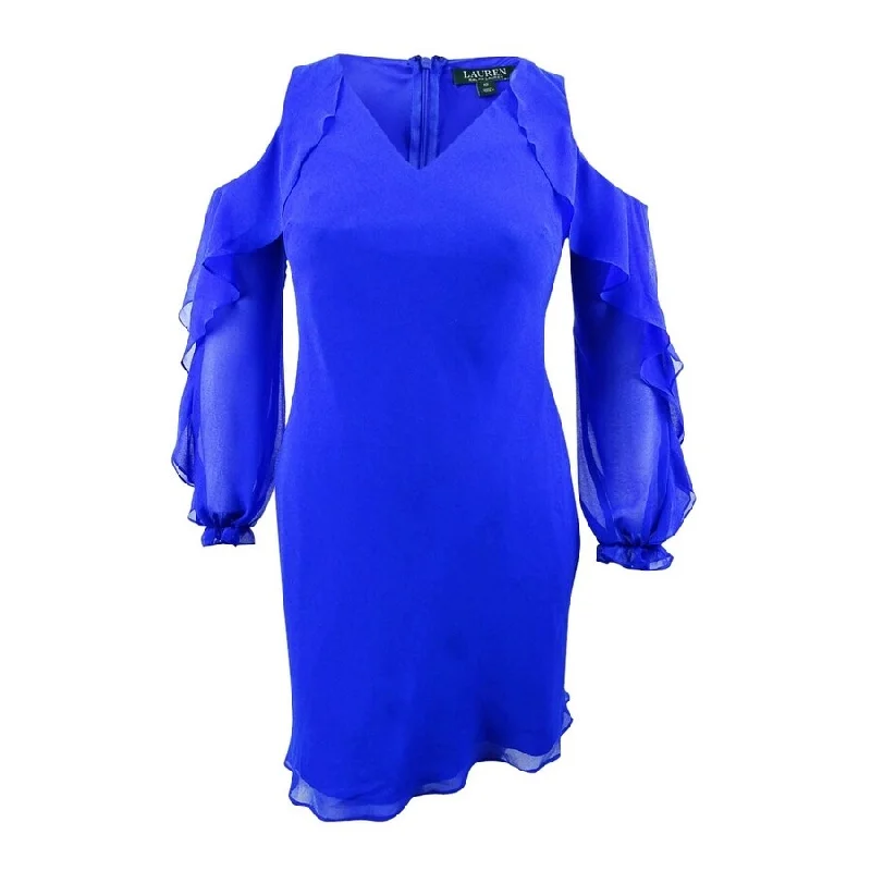 Lauren by Ralph Lauren Women's Ruffled-Sleeve Dress (4, Deep Lapis)