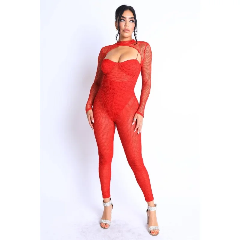 Mesh Crop Jumpsuit Set